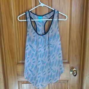 Lush Blue Bird and Feather Print Racer Back Tank Top